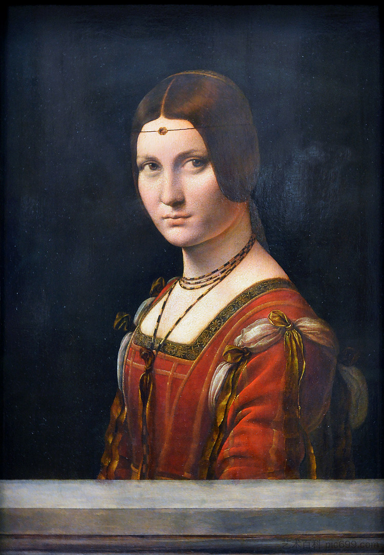 一个未知女人的肖像（La Belle Ferroniere） Portrait of an Unknown Woman (La Belle Ferroniere) (c.1490; Milan,Italy  )，达芬奇