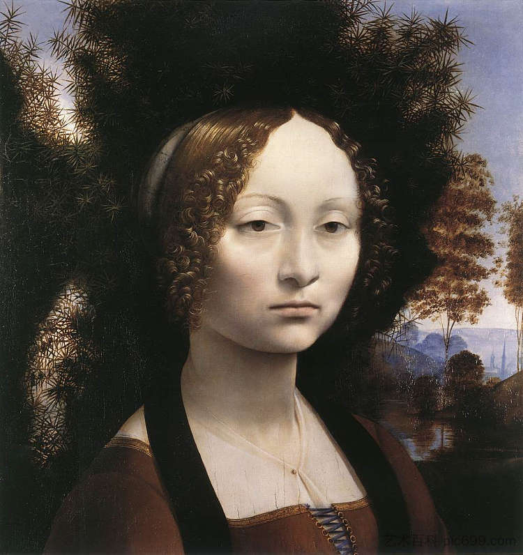 吉内薇拉·本奇的肖像 Portrait of Ginevra Benci (c.1474; Milan,Italy  )，达芬奇