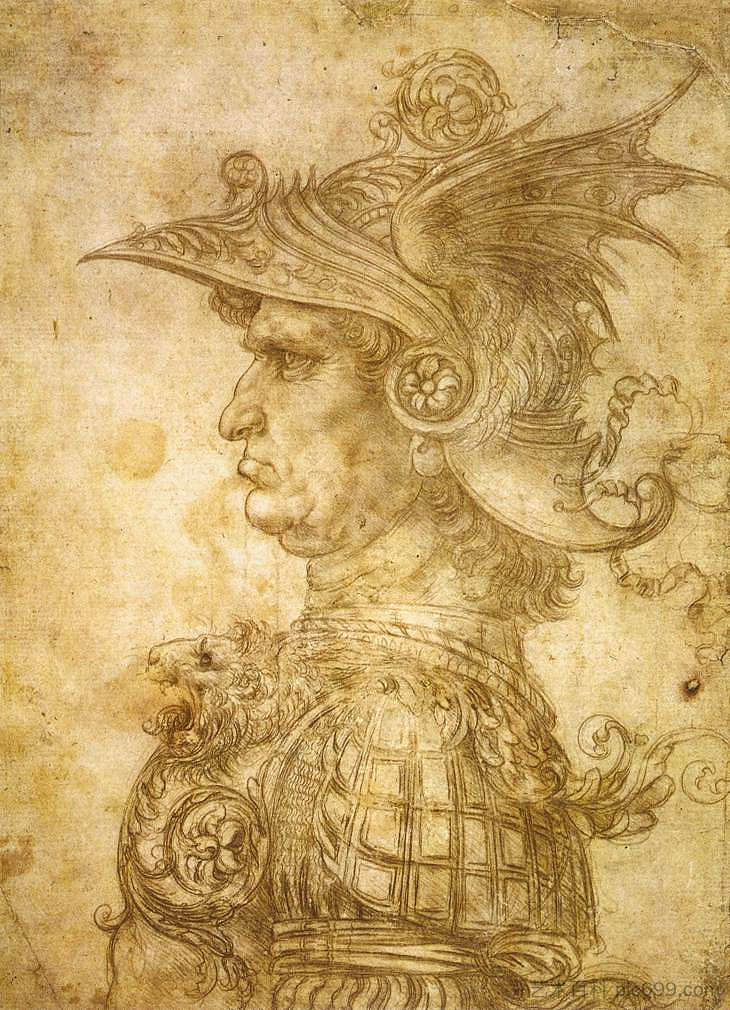 戴头盔的战士简介 Profile of a warrior in helmet (c.1472; Milan,Italy  )，达芬奇