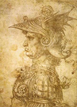 戴头盔的战士简介 Profile of a warrior in helmet (c.1472; Milan,Italy                     )，达芬奇