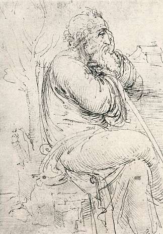 坐着的老人 Seated old man (c.1487 – c.1498; Milan,Italy                     )，达芬奇