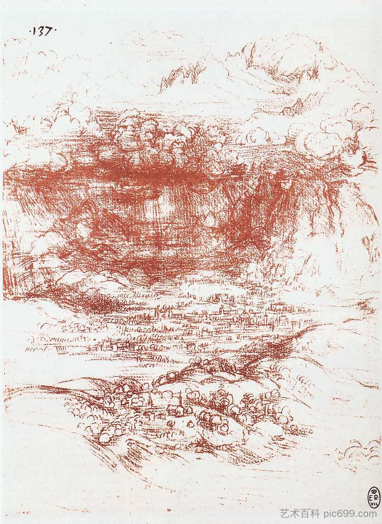 风暴在风景上空 Storm over a landscape (c.1500; Italy ),达芬奇
