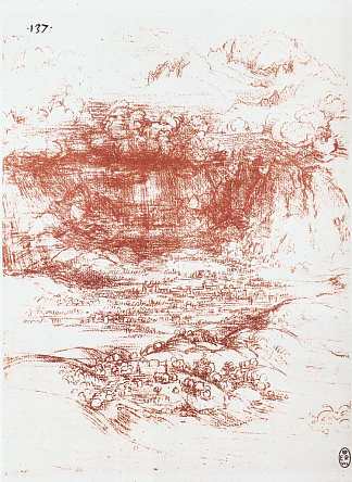 风暴在风景上空 Storm over a landscape (c.1500; Italy                     )，达芬奇