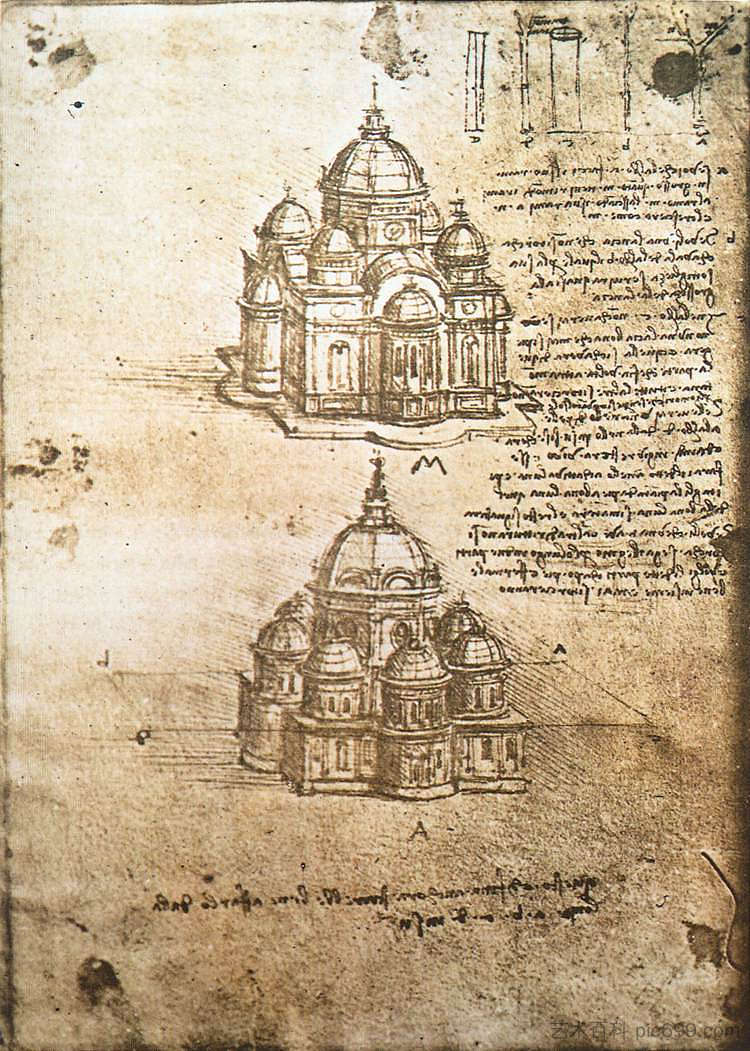 中央规划建筑研究 Studies of central plan buildings (1480; Milan,Italy  )，达芬奇