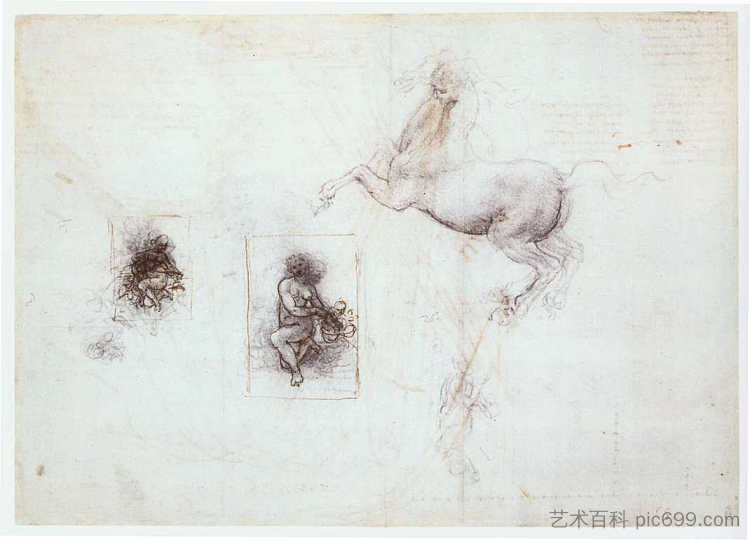 丽达和一匹马的研究 Studies of Leda and a horse (c.1504; Florence,Italy  )，达芬奇