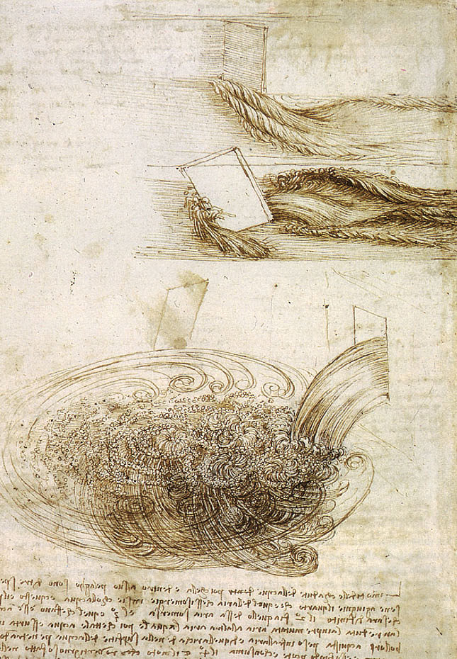 水通过障碍物和跌落的研究 Studies of Water passing Obstacles and falling (c.1508; Milan,Italy  )，达芬奇