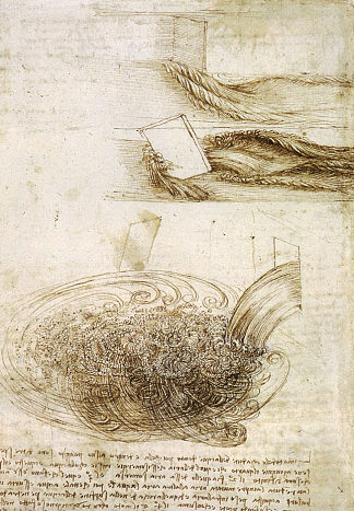水通过障碍物和跌落的研究 Studies of Water passing Obstacles and falling (c.1508; Milan,Italy                     )，达芬奇