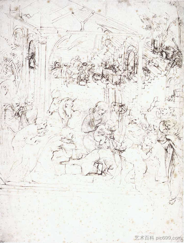 研究贤士的崇拜 Study for the Adoration of the Magi (c.1480; Italy  )，达芬奇