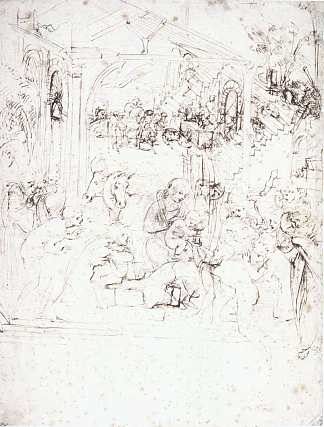 研究贤士的崇拜 Study for the Adoration of the Magi (c.1480; Italy                     )，达芬奇