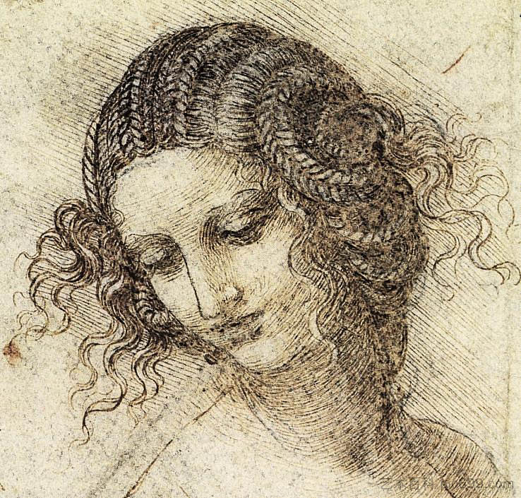 为乐达的负责人学习 Study for the Head of Leda (c.1506; Milan,Italy ),达芬奇