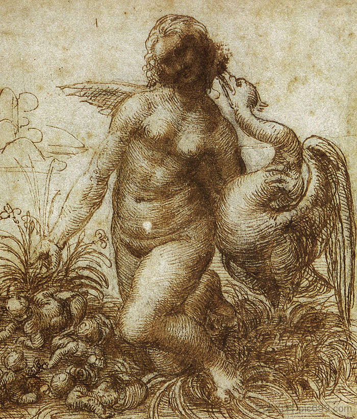 为跪勒达学习 Study for the Kneeling Leda (c.1506; Milan,Italy  )，达芬奇