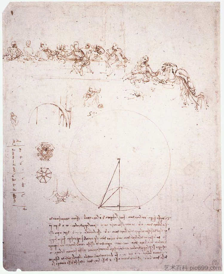 为最后的晚餐而学习 Study for the Last Supper (c.1494; Milan,Italy  )，达芬奇