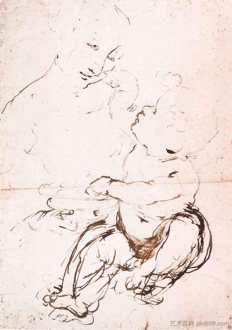 用水果盘研究麦当娜 Study for the Madonna with the Fruit Bowl (c.1478; Milan,Italy  )，达芬奇