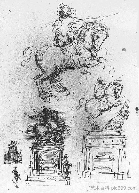 特里武尔齐奥马术纪念碑的研究 Study for the Trivulzio Equestrian Monument (c.1510; Milan,Italy  )，达芬奇