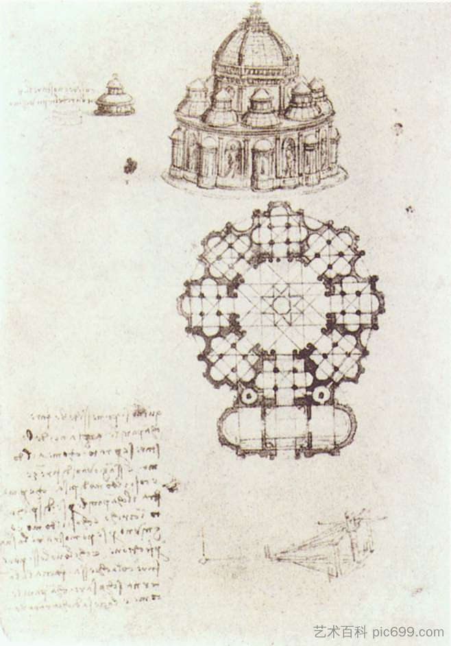 中央教会的研究 Study of a central church (c.1488; Milan,Italy  )，达芬奇