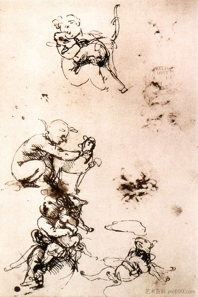 一个孩子和猫的研究 Study of a child with a cat (c.1478; Milan,Italy  )，达芬奇