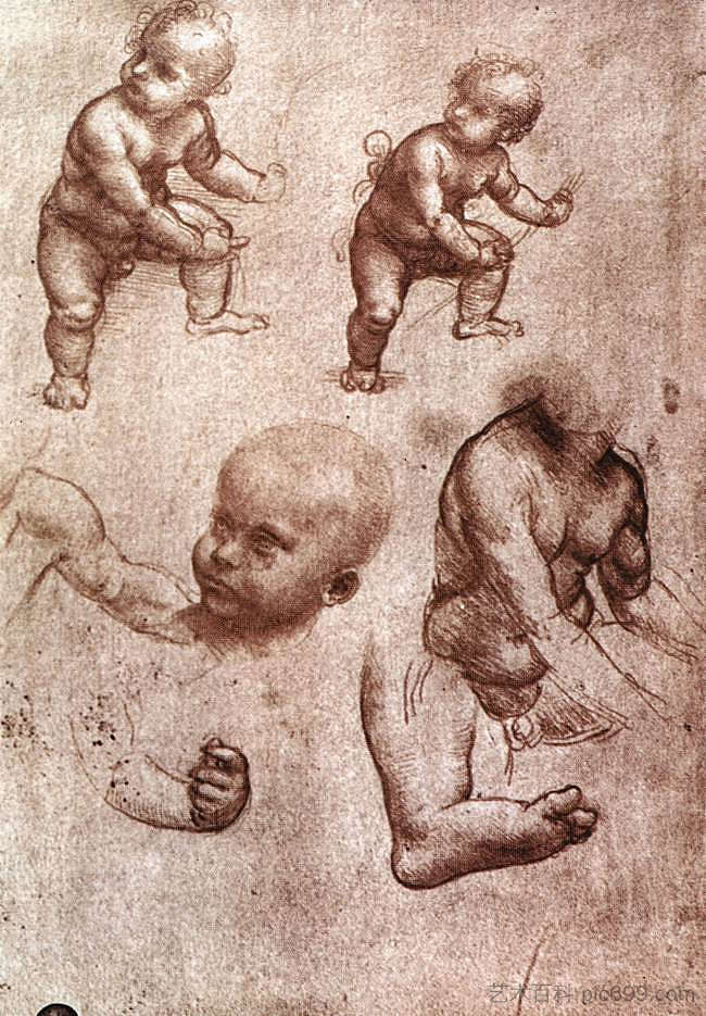 儿童学习 Study of a child (c.1508; Milan,Italy  )，达芬奇