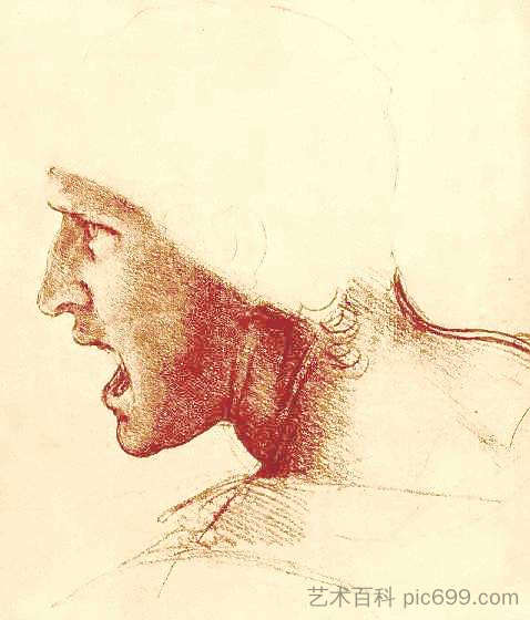 安吉亚里战役人物研究 Study of a Figure for the Battle of Anghiari (1504 - 1505; Italy ),达芬奇