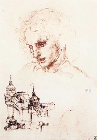 使徒头像的研究和建筑研究 Study of an apostle’s head and architectural study (c.1496; Milan,Italy                     )，达芬奇