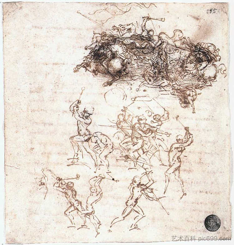 研究马背和步行的战斗 Study of battles on horseback and on foot (c.1504; Florence,Italy  )，达芬奇