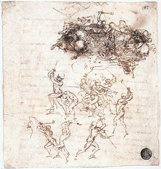 研究马背和步行的战斗 Study of battles on horseback and on foot (c.1504; Florence,Italy                     )，达芬奇