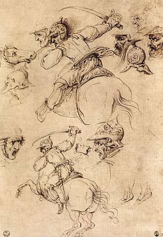 马背上的战斗研究 Study of battles on horseback (c.1504; Florence,Italy                     )，达芬奇