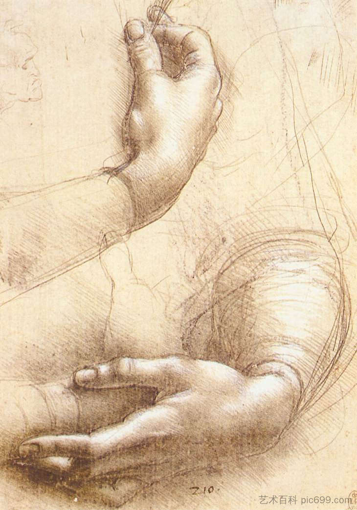 手的研究 Study of hands (c.1474; Milan,Italy  )，达芬奇