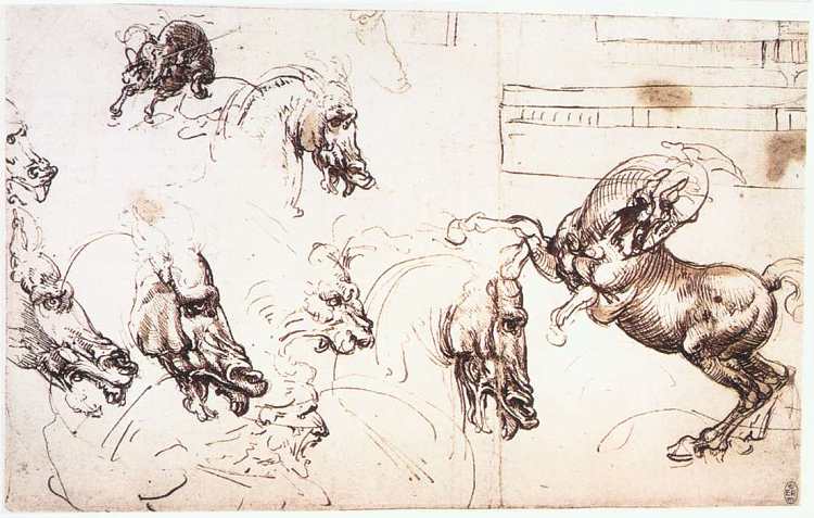 安吉亚里战役中的马匹研究 Study of horses for the Battle of Anghiari (c.1503; Florence,Italy  )，达芬奇