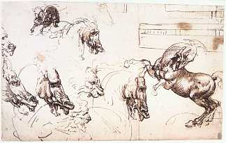 安吉亚里战役中的马匹研究 Study of horses for the Battle of Anghiari (c.1503; Florence,Italy                     )，达芬奇