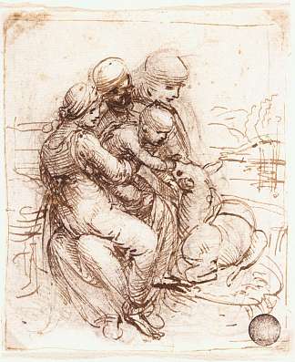 研究圣安妮，玛丽，圣婴和年轻的圣约翰 Study of St. Anne, Mary, the Christ Child and the young St. John (c.1503; Florence,Italy                     )，达芬奇