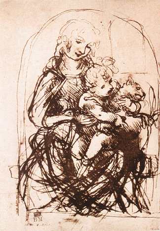 麦当娜和孩子与猫的研究 Study of the Madonna and Child with a Cat (c.1478; Milan,Italy                     )，达芬奇