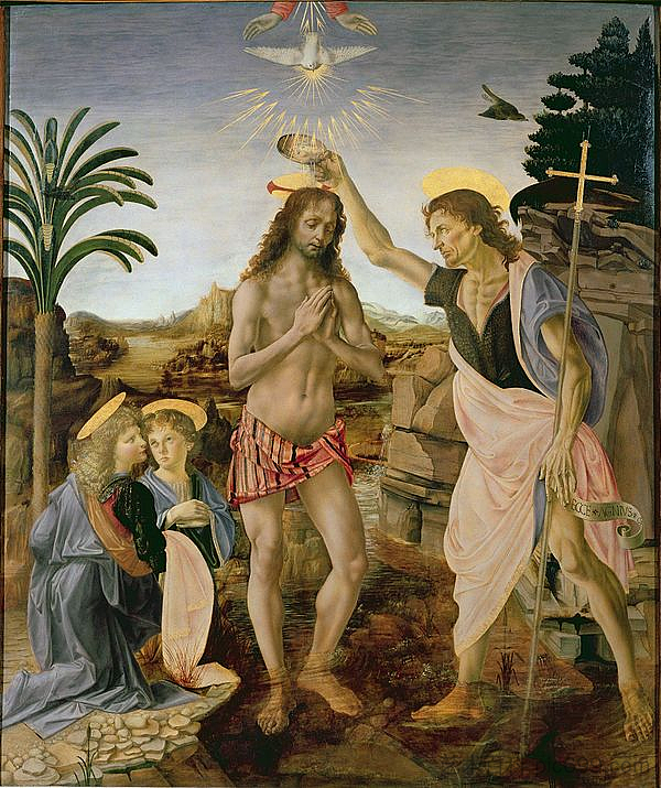 基督的洗礼 The Baptism of Christ (c.1475; Italy  )，达芬奇