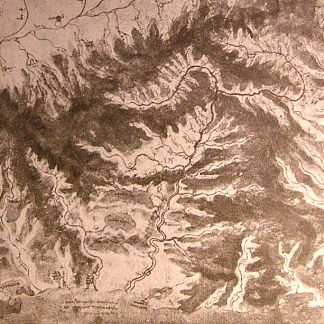 河谷地形图 Topographical drawing of a river valley (c.1500; Italy                     )，达芬奇