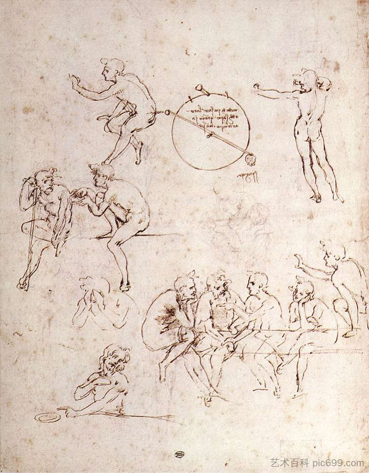 各种图形研究 Various figure studies (c.1490; Italy  )，达芬奇