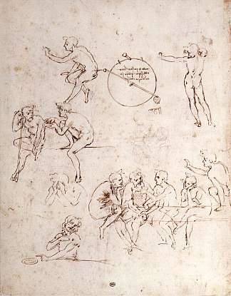 各种图形研究 Various figure studies (c.1490; Italy                     )，达芬奇