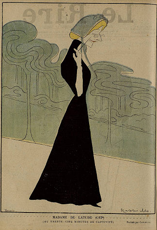 卡皮耶洛对拉图德夫人的漫画 Caricature by Cappiello of Madame De Latude (1900)，莱昂纳托·卡佩罗