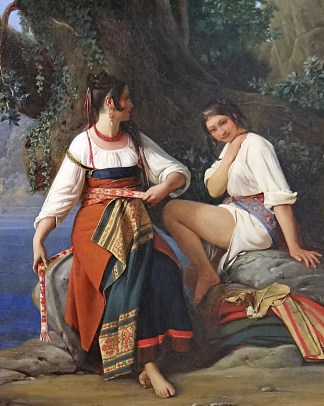 两个泳客，圣多纳托的服装 Two bathers, costume of Saint-Donato (1827)，路易斯·利奥波德·罗伯特