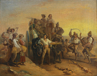 收割者抵达庞廷沼泽 The arrival of the reapers in the Pontine marshes (1831; Italy                     )，路易斯·利奥波德·罗伯特