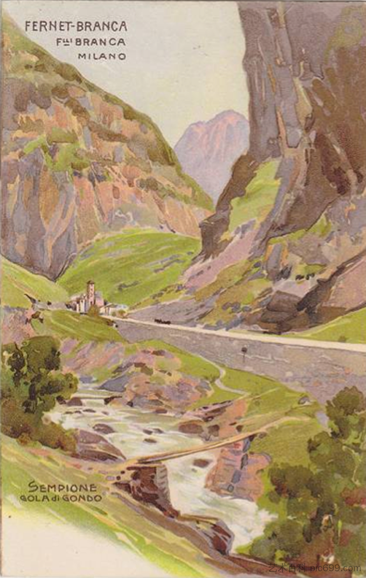 瑞士双桅横帆船峡谷 Briga svizzera gole di gondo (1906),利奥波德·梅特利科维茨