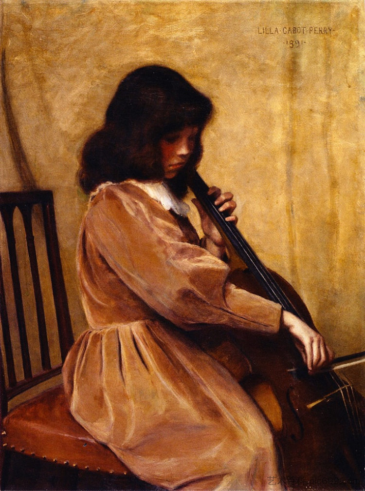 弹大提琴的女孩 Girl Playing a Cello (1891)，利亚·卡伯特·佩里