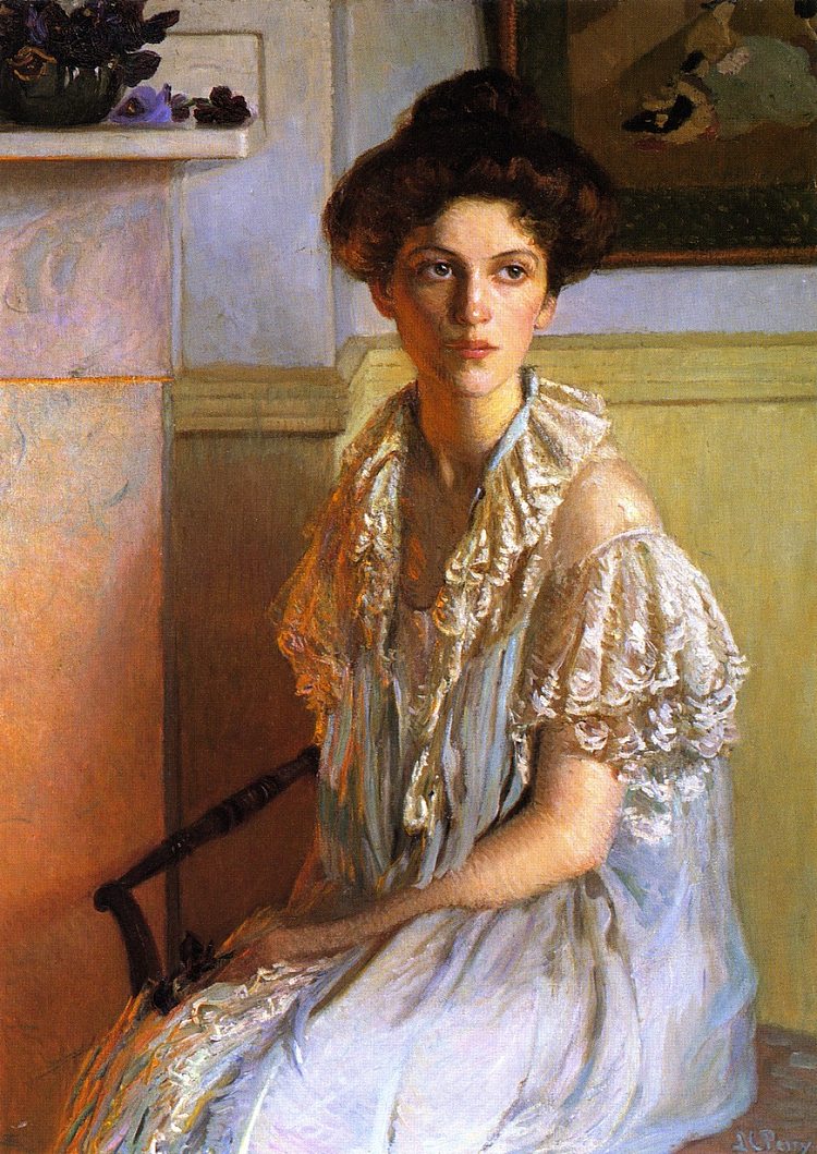 拿着一碗紫罗兰的女士 Lady with a Bowl of Violets (1910)，利亚·卡伯特·佩里