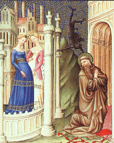 圣杰罗姆被舞女诱惑 St. Jerome Tempted by Dancing Girls (c.1408; France  )，林堡兄弟