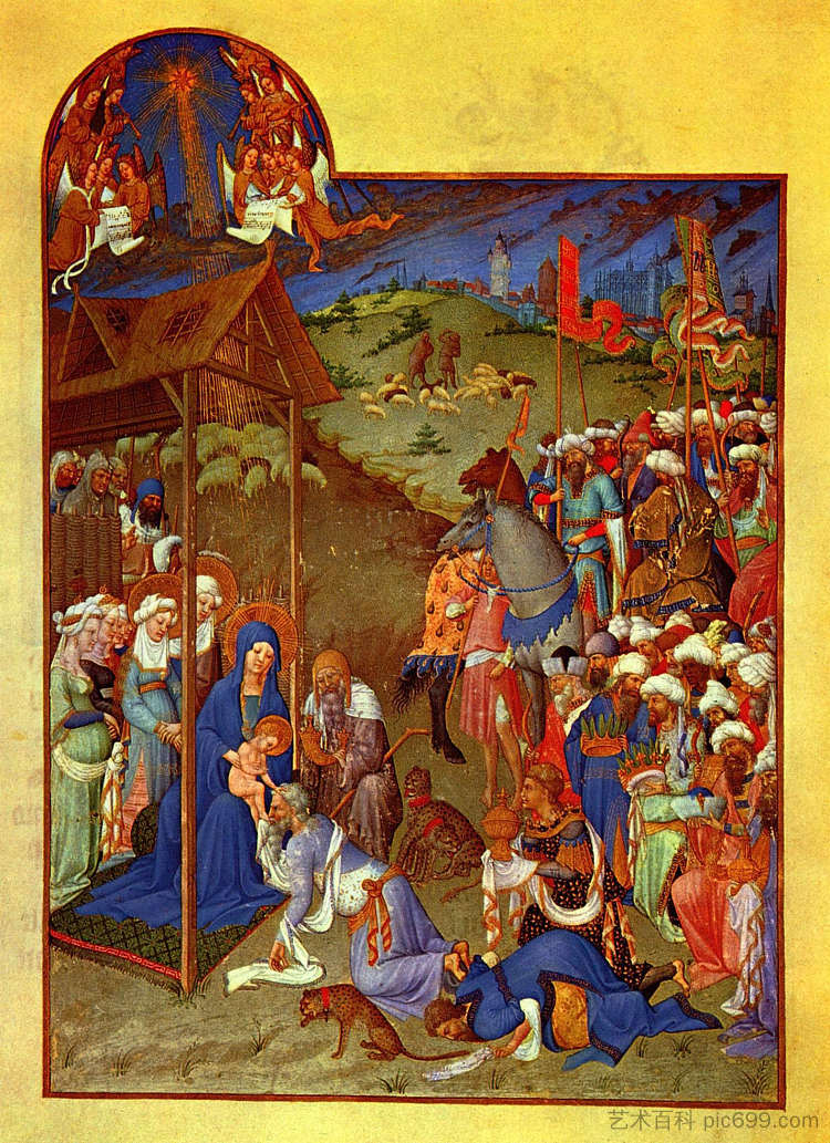 贤士的场景崇拜 Scene Adoration of the Magi，林堡兄弟