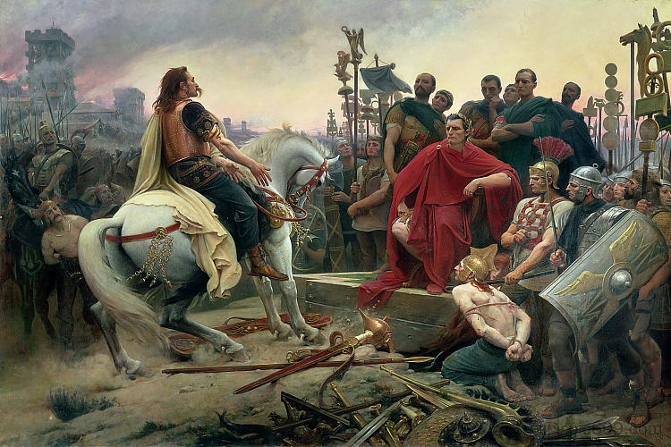 维辛格托里克斯在朱利叶斯·凯撒的脚下放下手臂 Vercingetorix Throws down His Arms at the Feet of Julius Caesar (1899)，莱昂内尔·诺埃尔·罗耶