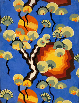 克雷托讷纺织品设计 Textile Design for Cretonne (1928)，露易丝·麦露·琼斯