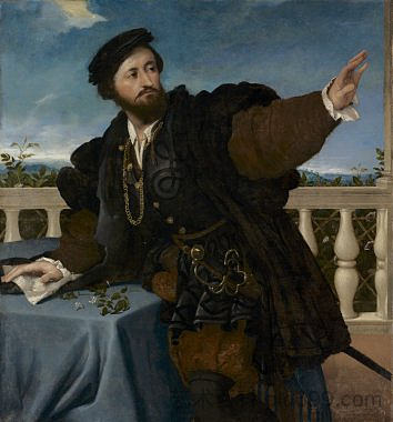 阳台上的贵族 A Nobleman on a Balcony (1525; Italy  )，洛伦佐·洛图