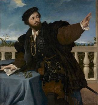 阳台上的贵族 A Nobleman on a Balcony (1525; Italy                     )，洛伦佐·洛图