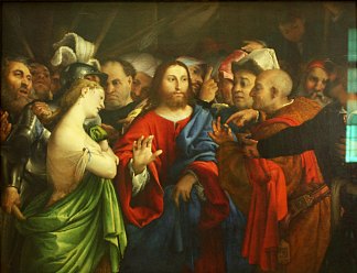 基督与 Christ and the Adulteress (c.1528; Italy                     )，洛伦佐·洛图