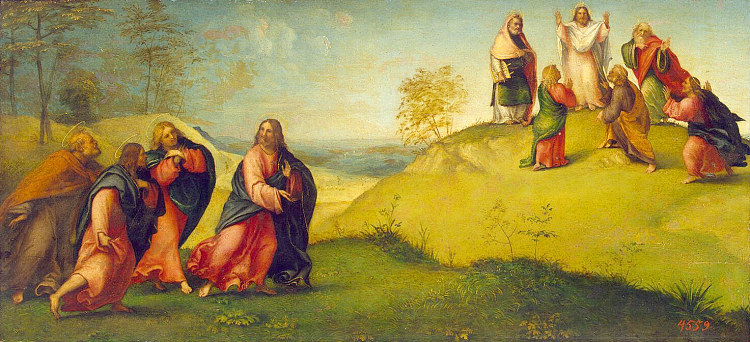 基督带领使徒到塔博尔山 Christ Leading the Apostles to Mount Tabor (1512; Italy  )，洛伦佐·洛图