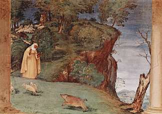 特雷斯科的苏阿尔迪礼拜堂的壁画，基尔代尔的圣布里吉德祝福的场景 Frescoes in the Oratory Suardi in Trescore, scene of the blessing of St. Brigid of Kildare (1524; Italy                     )，洛伦佐·洛图